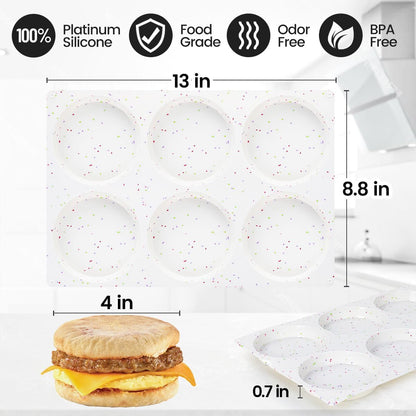 CAKETIME Muffin Top Pan, Silicone Egg Molds for Breakfast Sandwiches 3 Inch Round Baking Pan for Oven English Muffins, Whoopie Pies, Corn Bread, Egg bites, Tarts 3 Pack Confetti