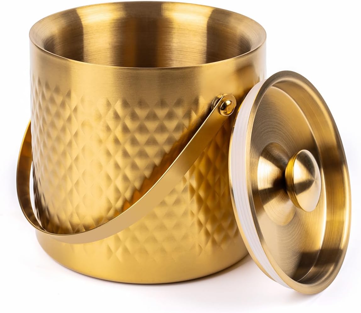 3L Double-Wall Insulated Stainless Steel Ice Bucket with scoop for Cocktail Bar - Metal Ice Bucket for freezer with Lid for parties,Camping,and More!champagne bucket,bar cart accessories