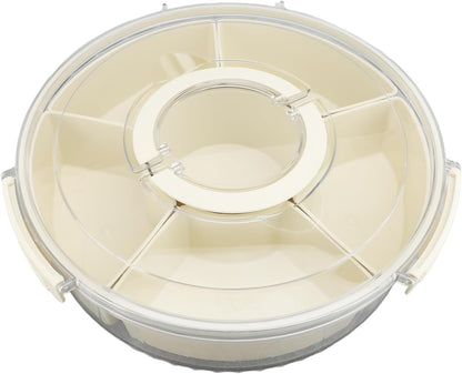 Divided Serving Tray, 360 Degree Rotating Snack Container with 6 Compartments and Transparent Cover Lid, for Party Picnic Beach Travel