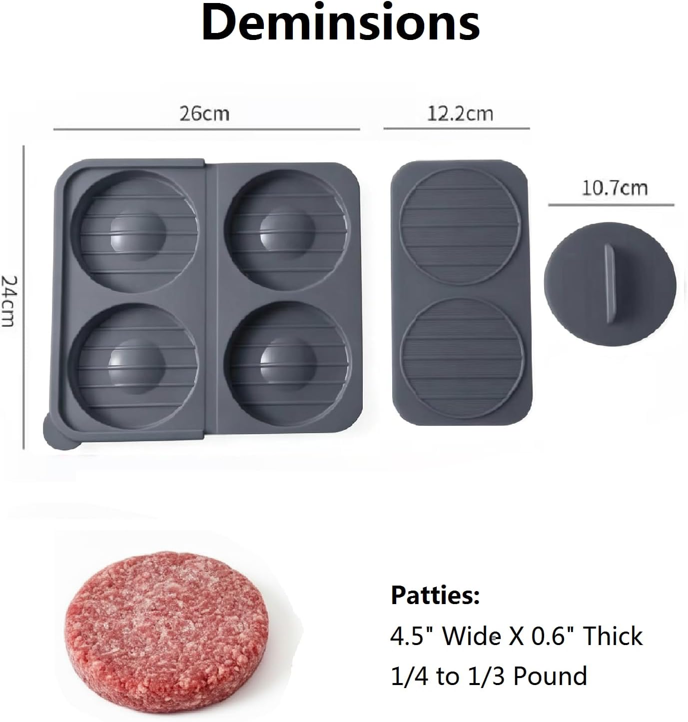 AUOON Silicone Burger Press for 4.5" 1/4-1/3 lb Patties - 4 in 1 Hamburger Press Patty Maker for Kitchen BBQ, Non-Stick Burger Patty Mold for Beef Veggie, Dishwasher Safe & Freezer Storage (Red)