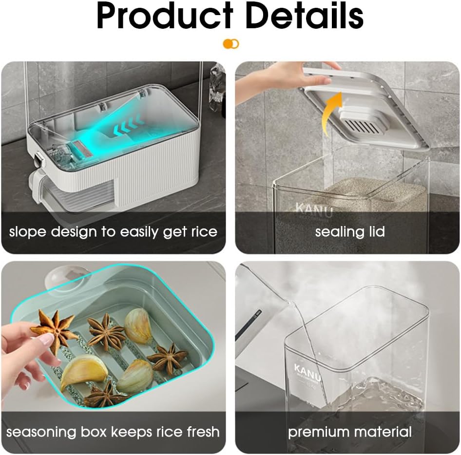 Rice Dispenser 22 Lbs,Sealed Rice Storage Container with Measuring Cup Moisture Proof,Large Cereal Dispenser Dry Food Storage Container Bins for Grains,Flour,Corn,Pet Food