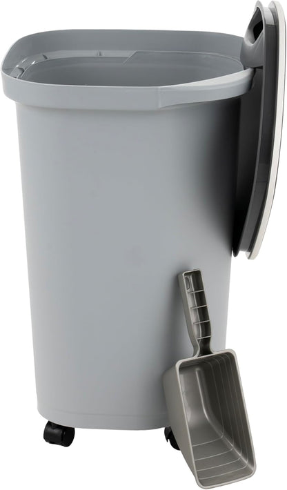 IRIS USA Airtight Dog Food Storage Container, Up to 30 lbs, Attachable Wheels, for Dog Cat Bird and other Pet Food Storage Bin, Keep Fresh, Easy Mobility, BPA Free, Black