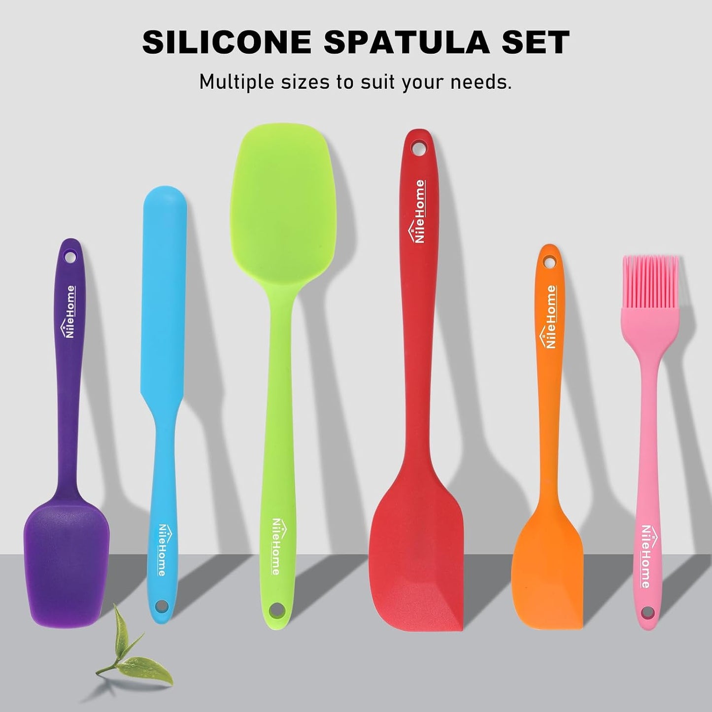 NileHome Silicone Spatula Set, 6 Pieces Food Grade Kitchen Utensils with Silicone Brush Heat Resistant Up to 600°F Dishwasher Safe BPA-Free Rubber Spatula for Scraping, Baking, Cooking, Mixing-Black