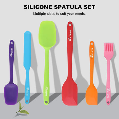 NileHome Silicone Spatula Set, 6 Pieces Food Grade Kitchen Utensils with Silicone Brush Heat Resistant Up to 600°F Dishwasher Safe BPA-Free Rubber Spatula for Scraping, Baking, Cooking, Mixing-Black