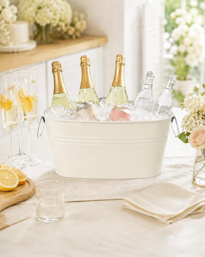 2 Pack 3 Gallon Galvanized Tub Ice Bucket, 15x7x6.5" Metal Drink Buckets for Parties, Leak-Proof Beer Beverage Tubs with Handles for Champagne Wine Mimosa Bar Supplies (White)