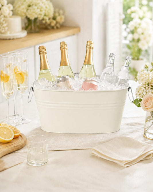 2 Pack 3 Gallon Galvanized Tub Ice Bucket, 15x7x6.5" Metal Drink Buckets for Parties, Leak-Proof Beer Beverage Tubs with Handles for Champagne Wine Mimosa Bar Supplies (White)
