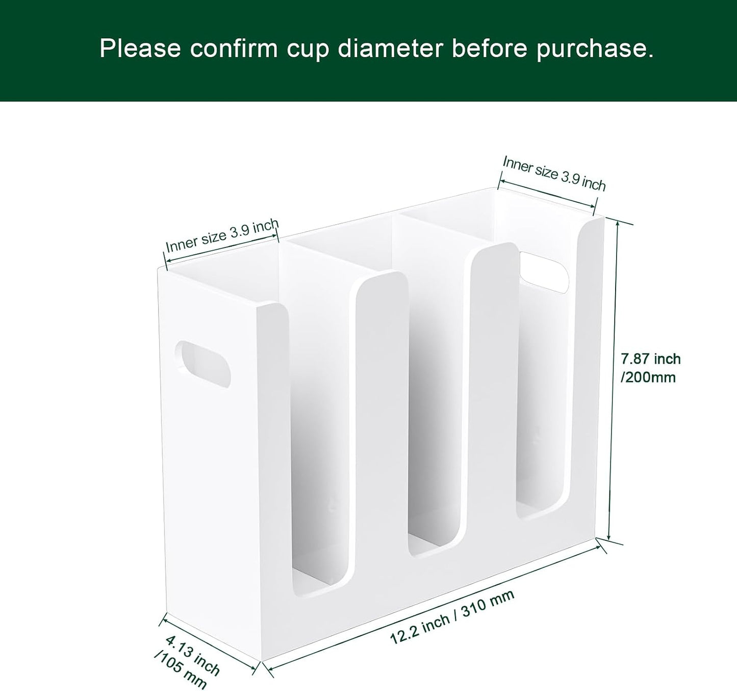 Disposable Coffee Cup Dispenser with Handles, Countertop or Wall Mount Hot/Cold Drink Cup and Lid Holder - Bathroom/Kitchen/Office Acrylic Cup Lid Storage Organizer (1 Compartment, Clear)