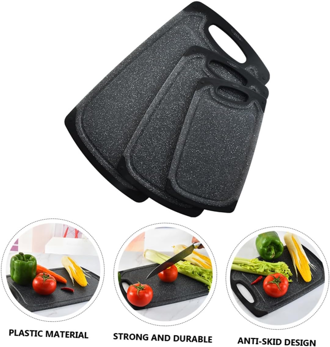 SEWACC 3pcs Anti-skid Plastic Cutting Board Mats Set Double-sided Marble Pattern Thicker Chopping Boards for Meat and Vegetables Non-slip Black Plastic Cutting for Home Kitchen Use