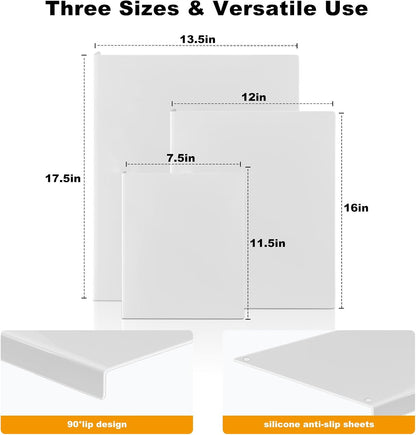3-Piece Acrylic Cutting Board Set with Counter Lip, 3 Sizes (17.5x13.5/16x12/11.5x7.5Inch) for Kitchen Countertops, Non-Slip Durable Black Countertop Protector, Ideal for Home Decor Housewarming Gifts