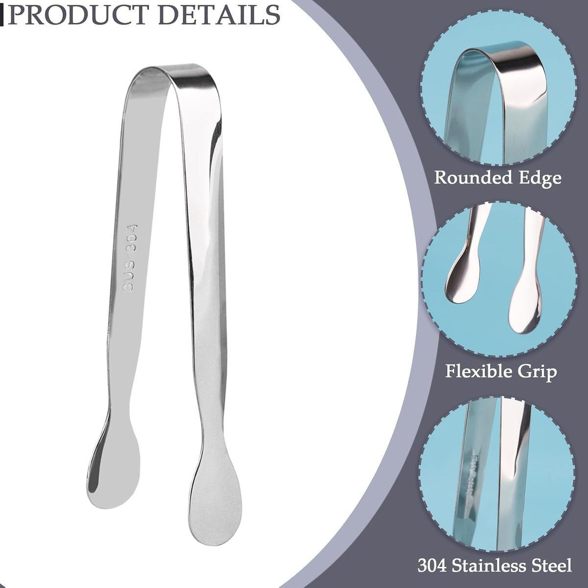 3 Pack Mini Serving Tongs, 4.3 inch Stainless Steel Sugar Tongs, Tiny Ice Tongs for Coffee Bar, Tea Party and Desserts Party