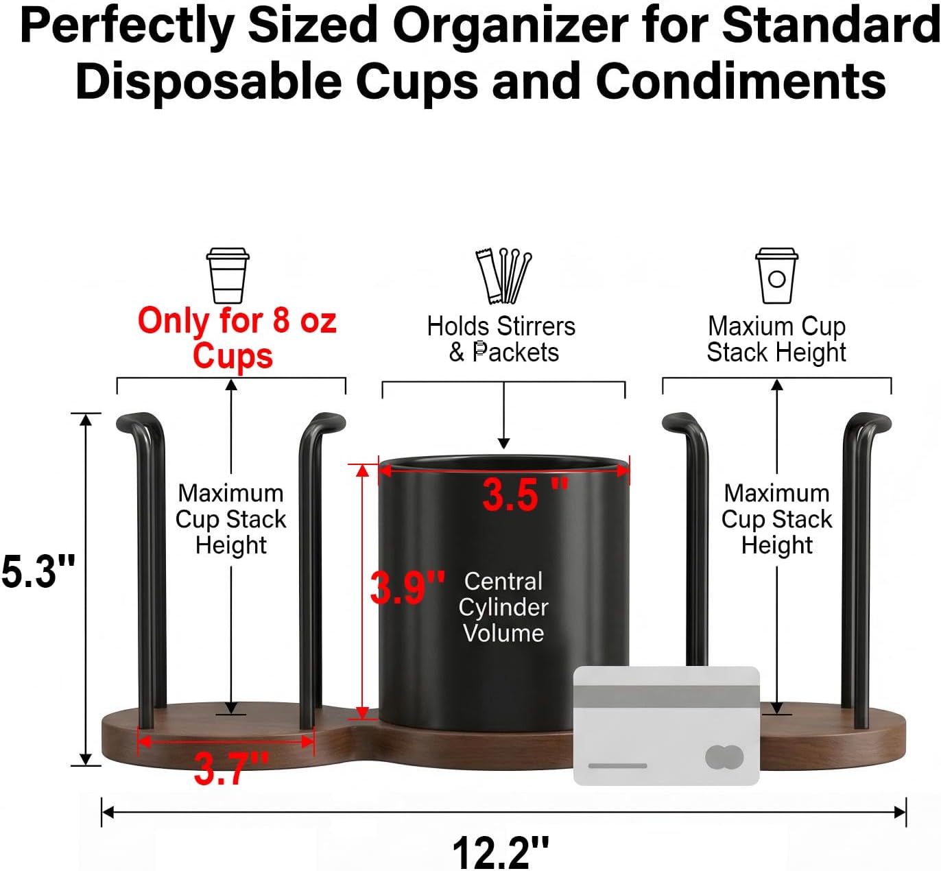 GOYLSER Coffee Station Organizer with Straw & Stirrer Storage Caddy for Cups Lids, Disposable Paper Cup Holder Cup Organizer for Coffee Bar, Office, Home Kitchen, Gold