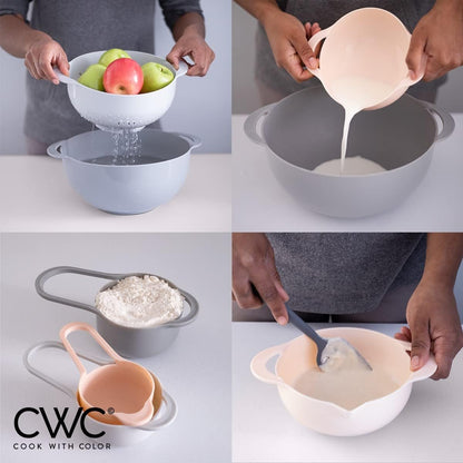 COOK WITH COLOR Nesting Bowls with Measuring Cups Colander and Sifter Set - Includes Mixing Bowls, Colander, Sifter and Measuring Cups, Navy, 8 Pc Bowl