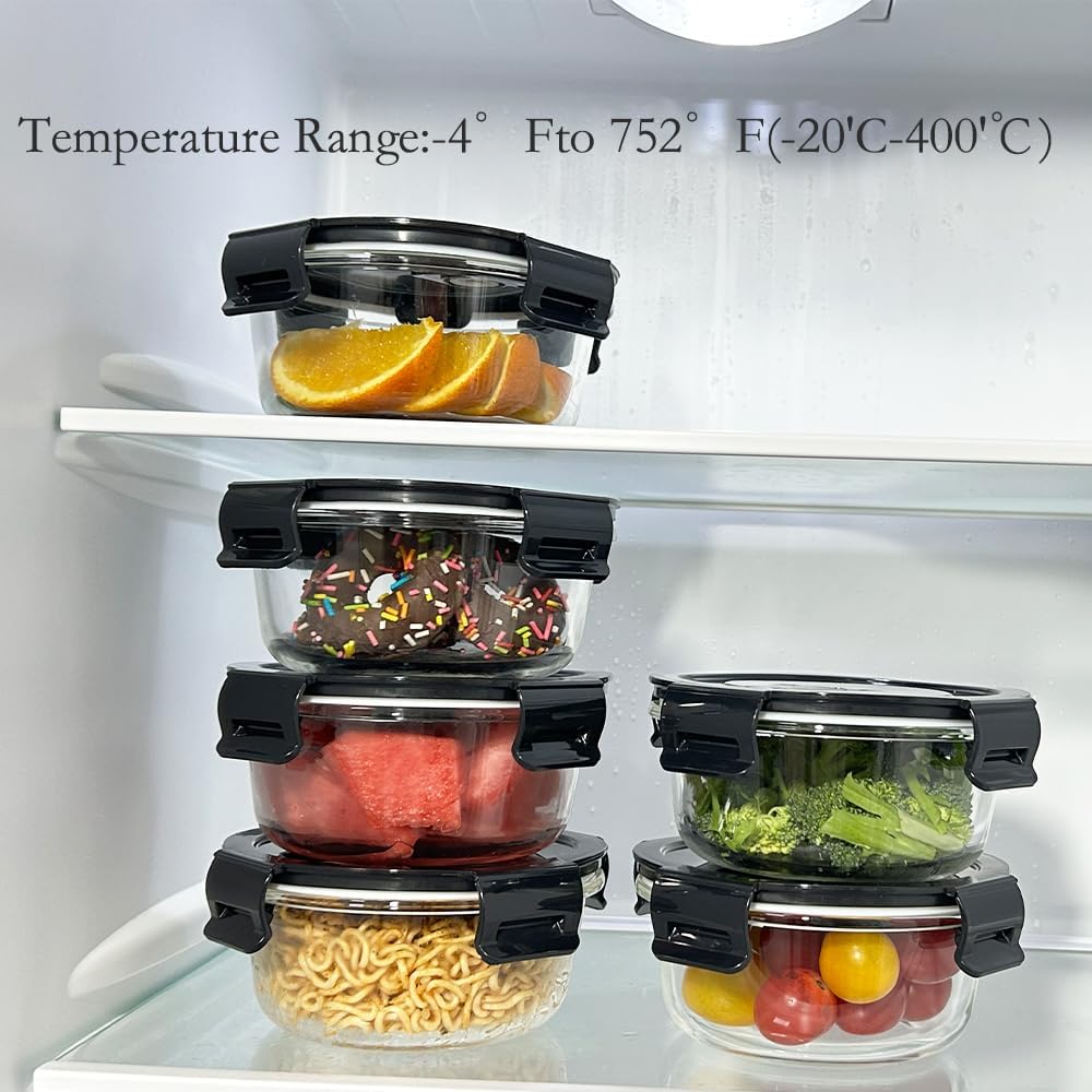 16oz Square Glass Food Storage Containers With Lids, 2 Cup Square Glass Food Containers With Lids, BPA free Small Meal Prep Bowls for leftovers, Dishwasher, Freezer Safe (8Pack)