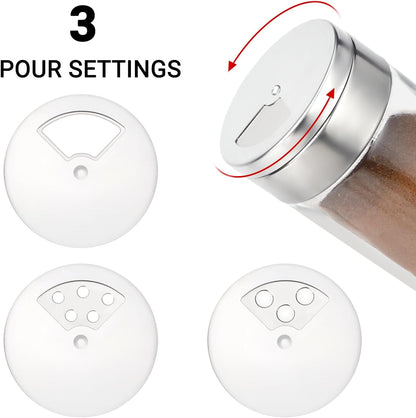 Segarty Spice Jars, 3 oz Spice Bottles with Shaker Lids, Glass Empty Seasoning Containers with Adjustable Pour Holes for Kitchen Spice Storage Stainless Steel Flow Top Salt and Pepper Shakers