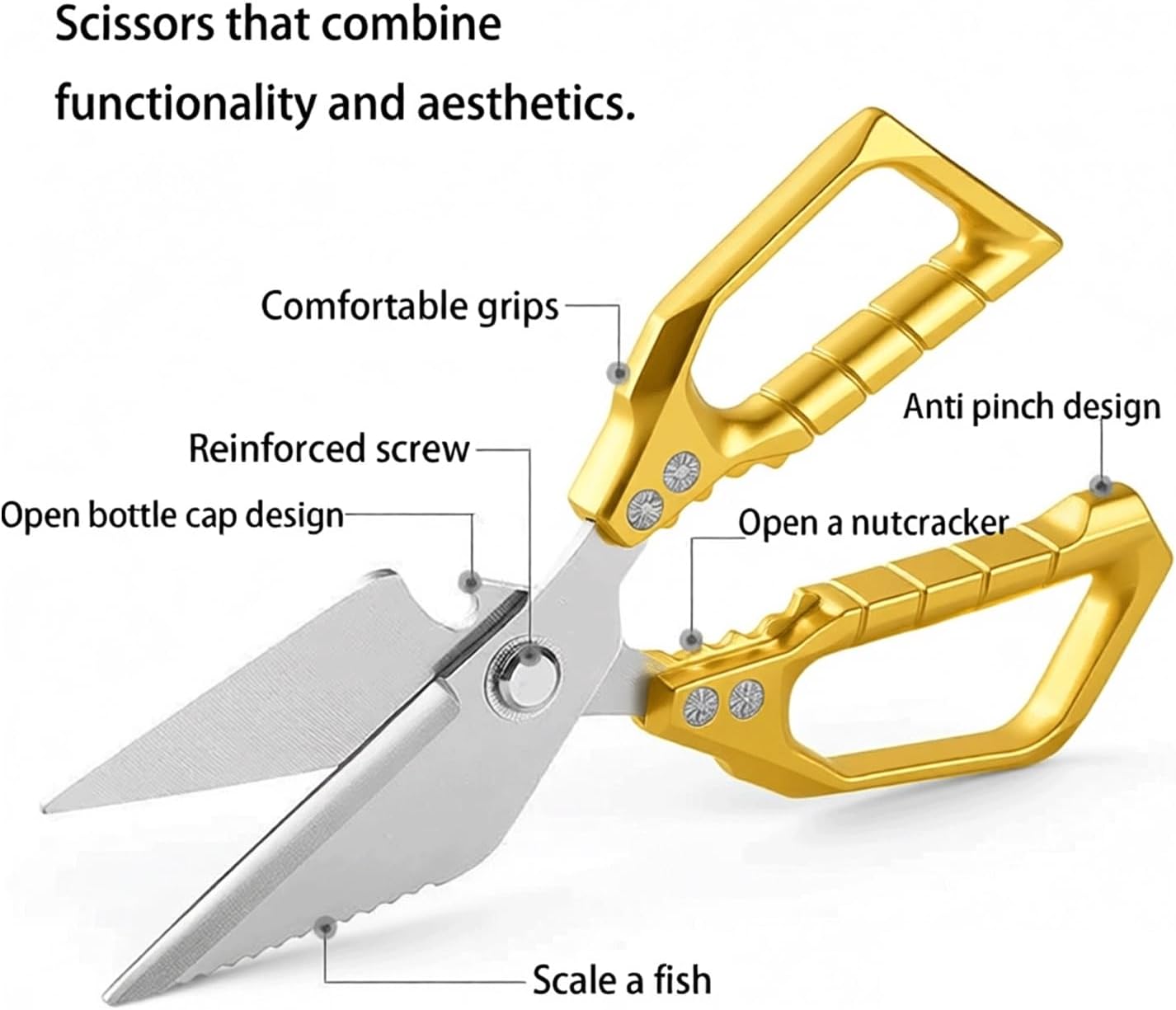 Scissors all Purpose, Stainless Steel Heavy Duty Kitchen Shears, Meat Scissors Heavy Duty Sharp Shears, Poultry Shears Bone Cutting (Sliver)
