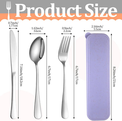 Yinkin 4 Pack Portable Travel Utensils Set with Case Reusable Stainless Steel Silverware Flatware Camping Cutlery Include Fork Spoon Knife for Work School Dishwasher Safe(White, Green, Red, Black)