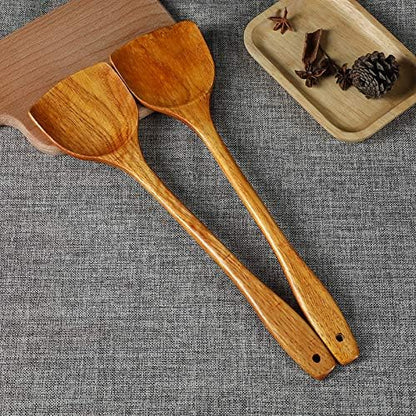 Linwnil Wooden Spatula for Cooking Nonstick, Kitchen Wok Spatula Utensil Set,15" Wooden Turner Serving Tool for High Heat Stirring in Nonstick Pans
