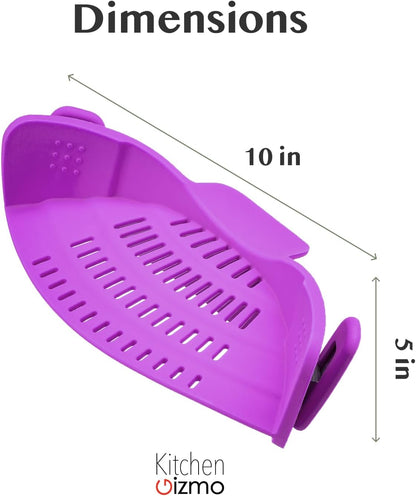 Kitchen Gizmo Snap N' Strain - Silicone Pasta Strainer Clip-On for Pots and Pans - Heat Resistant Colander for Vegetables and Noodles - Kitchen Gadgets for Cooking - Space-Saving Design - Gray