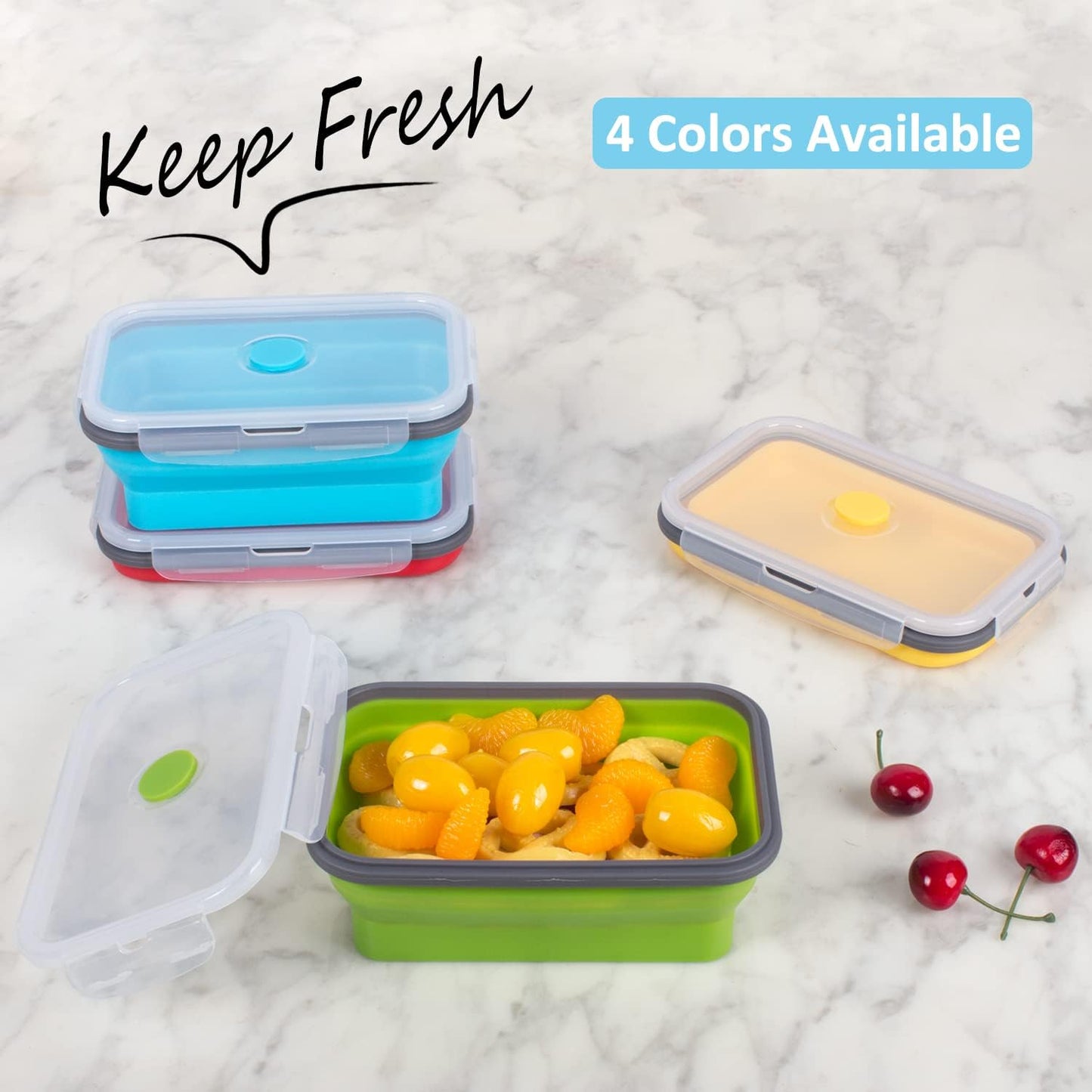 Collapsible Food Storage Containers with Lids, 4 Pack, 40 oz Silicone 1-Compartment Meal Prep Containers Reusable, Lunch Bento Boxes for Adults, Microwave Freezer Dishwasher Safe, BPA-Free, Black