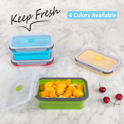 Collapsible Food Storage Containers with Lids, 4 Pack, 40 oz Silicone 1-Compartment Meal Prep Containers Reusable, Lunch Bento Boxes for Adults, Microwave Freezer Dishwasher Safe, BPA-Free, Black