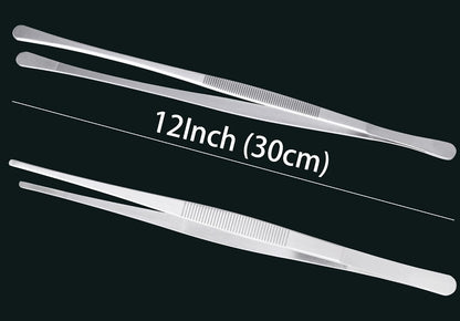 Tweezer Tongs, 12-Inches Stainless Steel Food Cooking Tongs for Kitchen Cooking BBQ Grilling Meat,Set of 2 (Cooking Tweezer 12inch 2p)