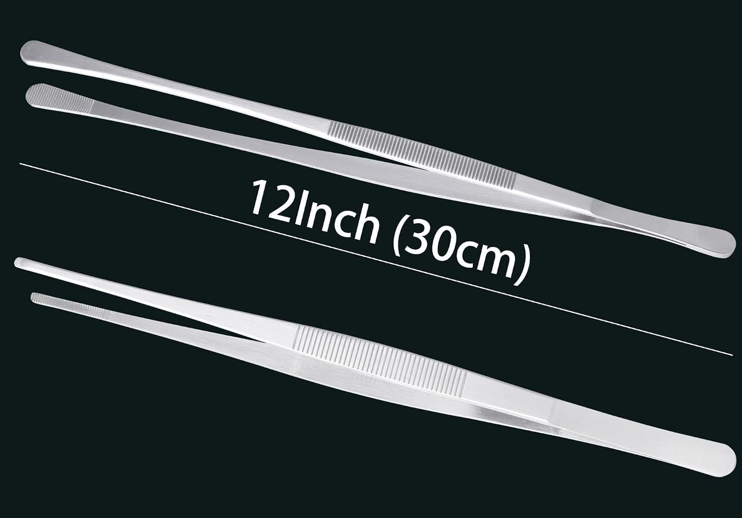 Tweezer Tongs, 12-Inches Stainless Steel Food Cooking Tongs for Kitchen Cooking BBQ Grilling Meat,Set of 2 (Cooking Tweezer 12inch 2p)