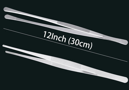 Tweezer Tongs, 12-Inches Stainless Steel Food Cooking Tongs for Kitchen Cooking BBQ Grilling Meat,Set of 2 (Cooking Tweezer 12inch 2p)