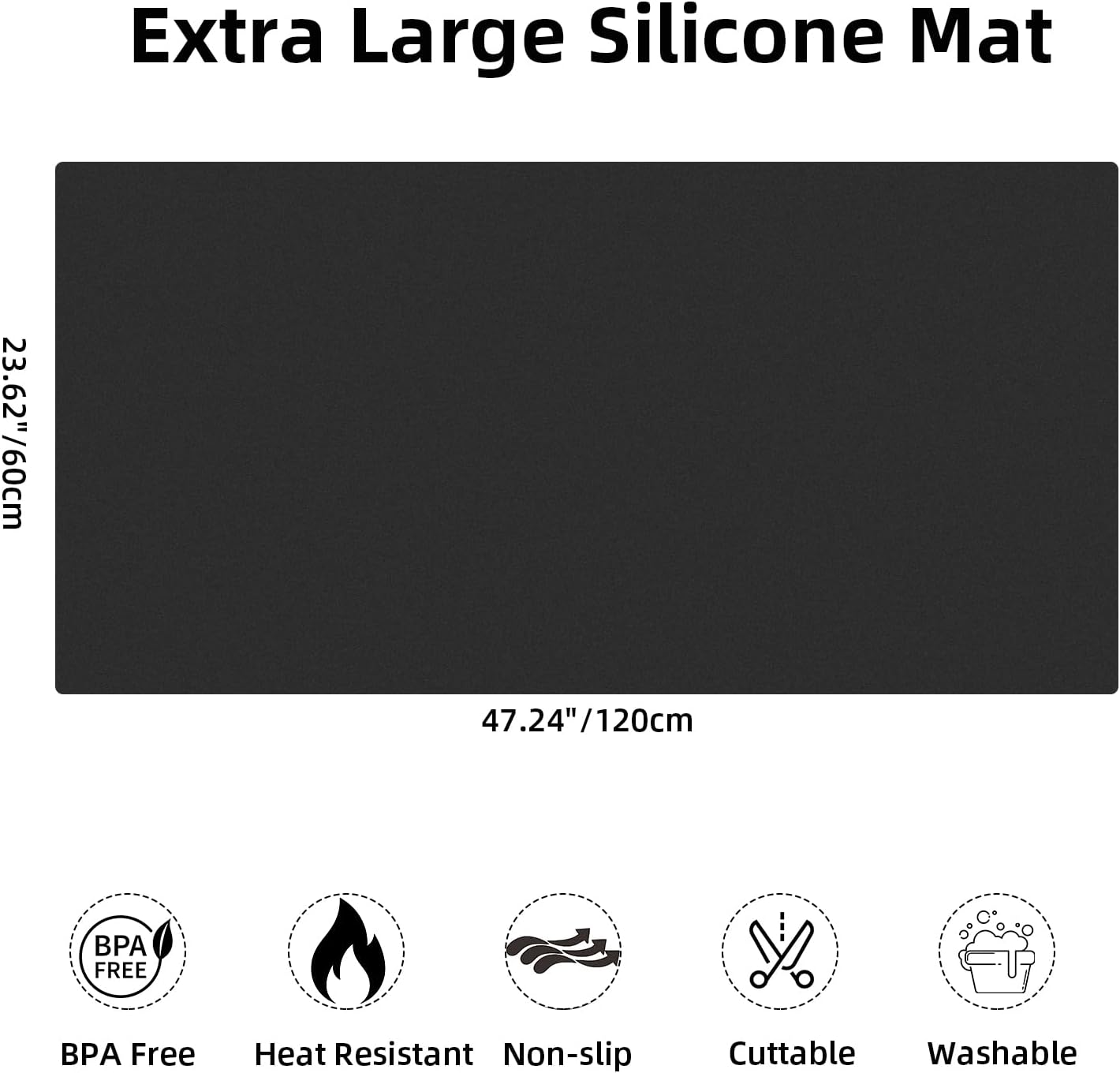 Silicone Mats for Kitchen Counter, 47.2"x 23.6" Largest Heat Resistant Mat, Waterproof Non-Slip Countertop Protector Mat, Cuttable Kitchen Counter Mat, Black