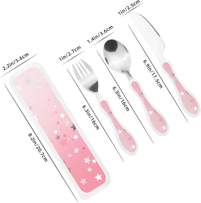 3-Piece Kids Silverware Set With Storage Case, Stainless Steel Reusable Children Safe Knife Spoon Fork Set Blue Active Girl Running Sunset Children Flatware Set For Kids Lunch Box - Colors B