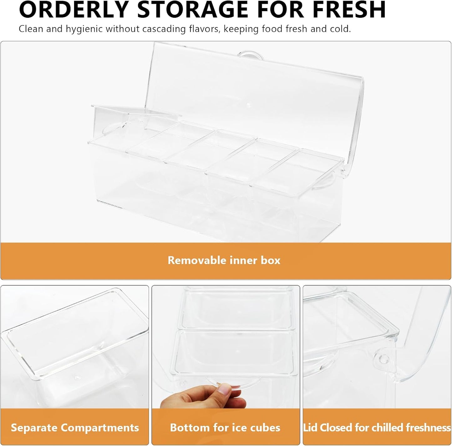 Condiment Tray, Garnish Tray for Bartenders, Fruit Tray for Bar & Bar Fruit Tray, Bar Caddy & Condiment Caddy, Garnish Serving Caddy for Home Bar, Parties & Bartending (4 Compartments)