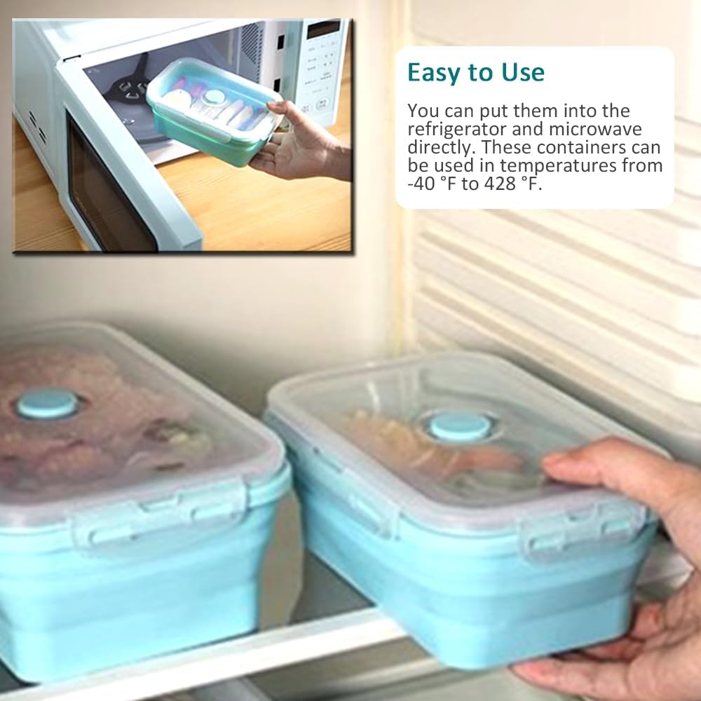 Alimat PluS 40.5oz Silicone Collapsible Food Storage Containers with Lids, 3 Pack Set 1200ml Folding Large Meal Prep Lunch Containers, Microwave, Freezer and Dishwasher Safe