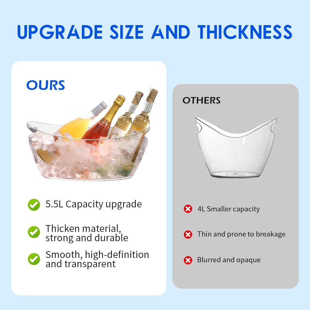 Ice Buckets for Parties, 2 Pcs Clear Acrylic Ice Bucket Bowls, 5.5L Champagne Wine Bucket with Scoops & Wine Bottle Opener, Mimosa Bar Supplies Beverage Tub for Beer Sparkling Wine Cocktails