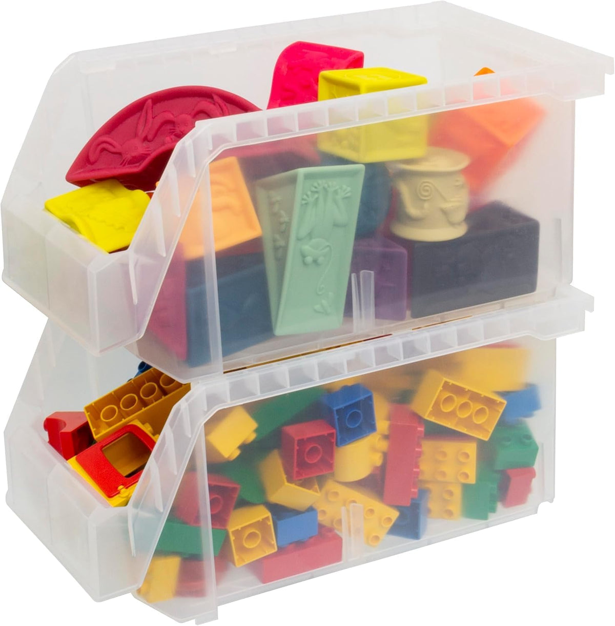 ReadySpace Medium Plastic Storage Bins, Stackable Organizer Containers for Closet Pantry Shelf Garage and Office Organization, Clear, 8 Pack