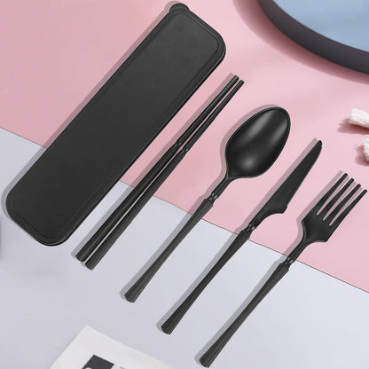 Reusable Travel Utensils Set with Case, Wheat Straw Portable Plastic Fork Spoon Knife Chopsticks Camping Cutlery, Eco-Friendly BPA Free Tableware Picnic Flatware for Kids Adults or Daily Use (Pink)