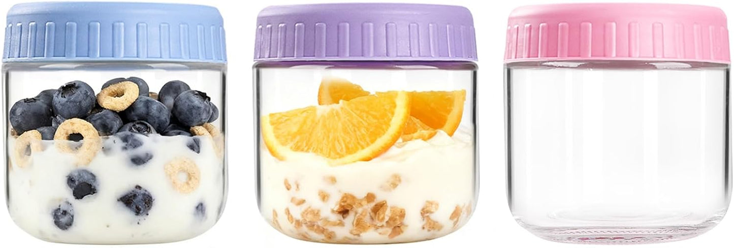 Overnight Oats Containers with Lids, 10oz Wide Mouth Mason Jars with Lids, 9 Pack Glass Jars with Airtight lid for Chia Pudding Yogurt Salad, Meal Prer Oatmeal Jars, Pink