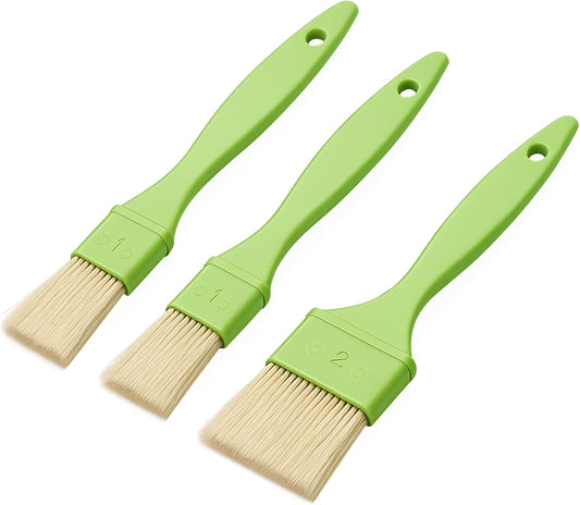 3 Pcs Pastry Brush Set, 1/1/2 inch Bristle Basting Brushes for Cooking, Heat Resistant, Kitchen Brush for Oil, BBQ Grill, Butter Sauce, Baking, with Hang Hole Design Green