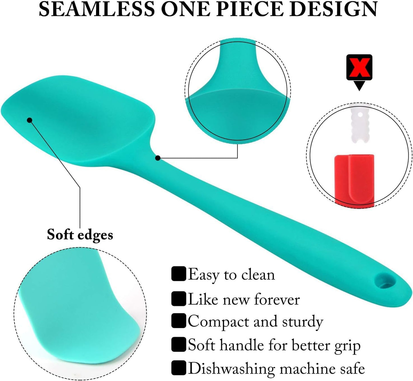5-Pack Silicone Spatula Set – Heat-Resistant Baking, Cooking & Mixing Tools, Seamless Design, Non-Stick & Easy to Clean, Aqua Sky
