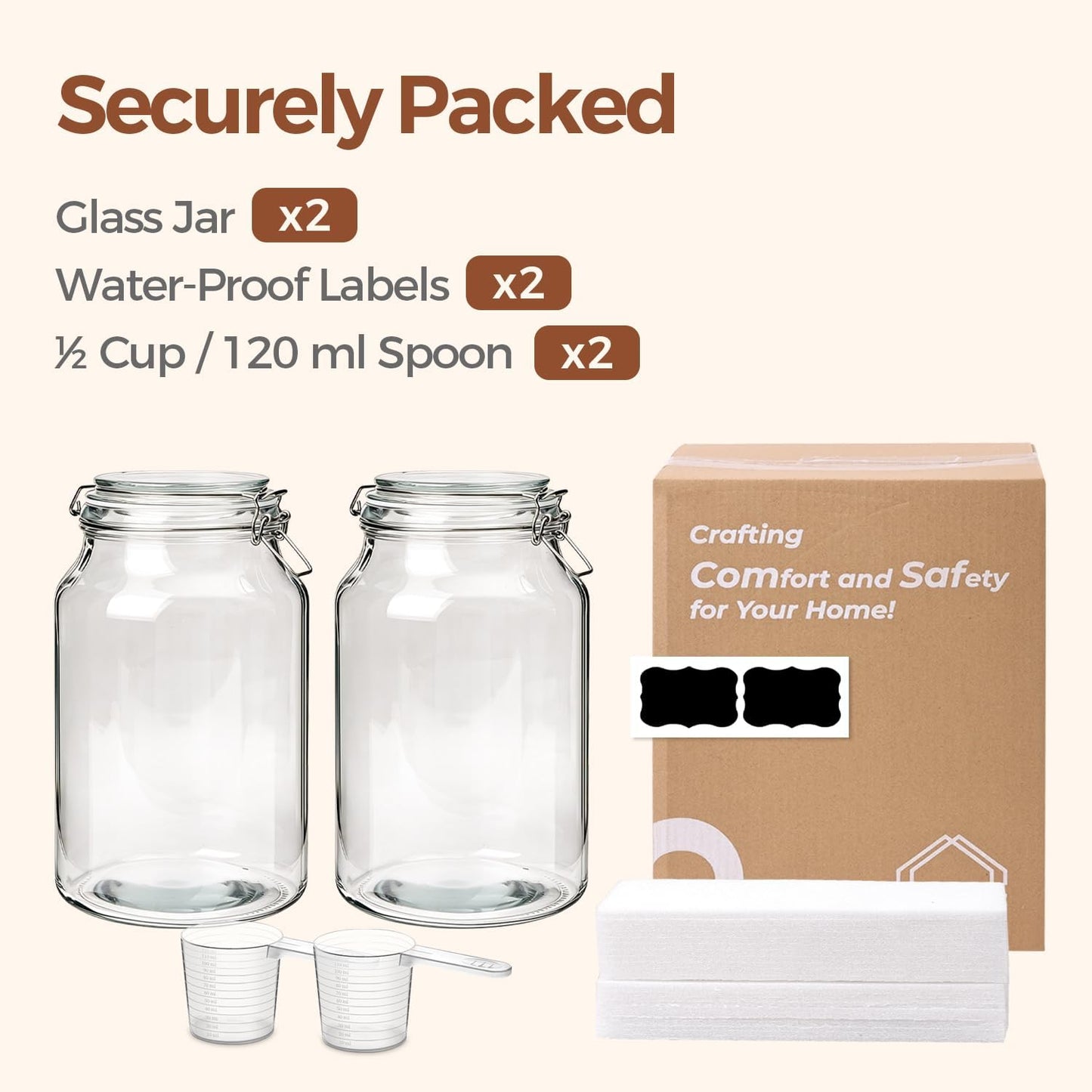 ComSaf Glass Pantry Jars with Airtight Lids 0.7 Gallon 2 Pack Wide Mouth | Flour sugar rice, Sourdough pickling, Pantry organization, Scoop included, Baking supplies, Bulk food storage, Large capacity