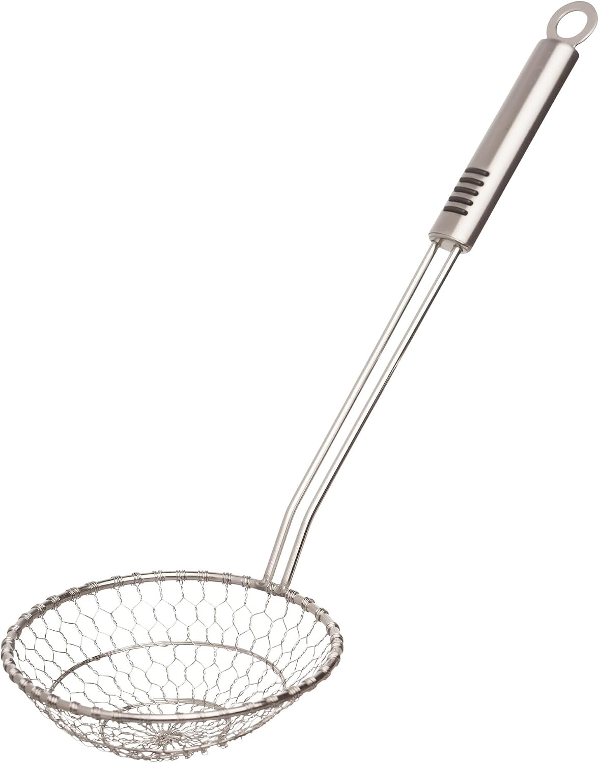 Helen's Asian Kitchen Deep Spider Strainer, 6-Inch Stainless Steel Mesh Basket With Bamboo Handle, For Noodles, Dumplings, Wontons, Deep Frying, And Draining Tasks