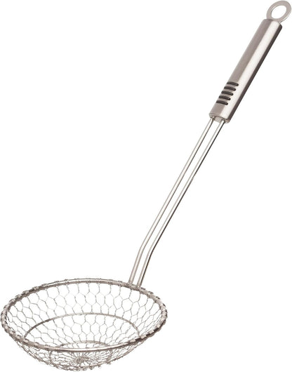 Helen's Asian Kitchen Deep Spider Strainer, 6-Inch Stainless Steel Mesh Basket With Bamboo Handle, For Noodles, Dumplings, Wontons, Deep Frying, And Draining Tasks