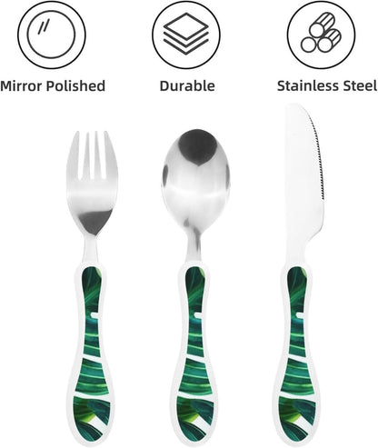 3-Piece Kids Silverware Set With Storage Case, Stainless Steel Reusable Children Safe Knife Spoon Fork Set Blue Active Girl Running Sunset Children Flatware Set For Kids Lunch Box - Colors B