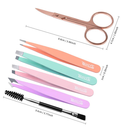 TsMADDTs Eyebrow Tweezers Set and Curved Scissor, Professional Stainless Steel Tweezers for Women and Men, Splinter and Ingrown Hair Removal