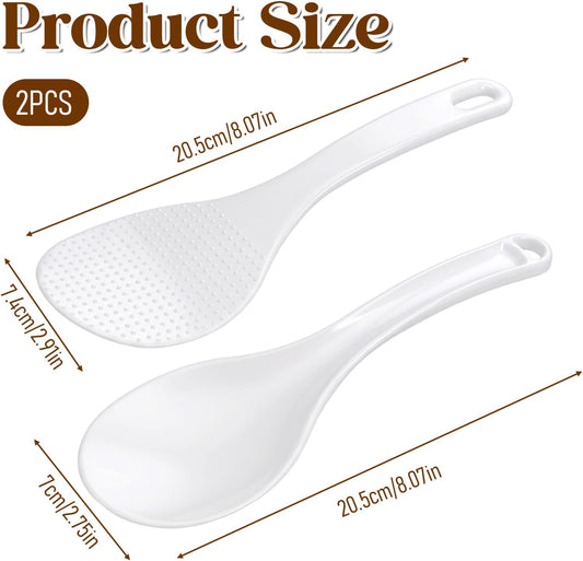 Rice Spatula 2 PCS Rice Spoon Paddle Rice-Cooker Spoon Non-stick White Plastic Serving Spoons Cooking Paddle 7.7 Inch Heat Resistant Rice-Cooker Accessories for Kitchen Restaurant Cooking Utensil