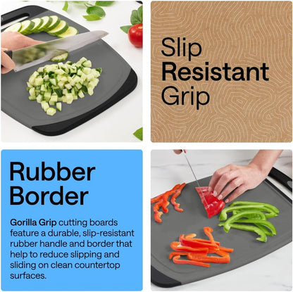 GORILLA GRIP BPA-Free Reversible Kitchen Cutting Board Set of 3, US Designed, Nonporous, Juice Grooves Catch Liquid, Slip Resistant Border, Dishwasher Safe, Durable Large Food Chopping Boards, Black