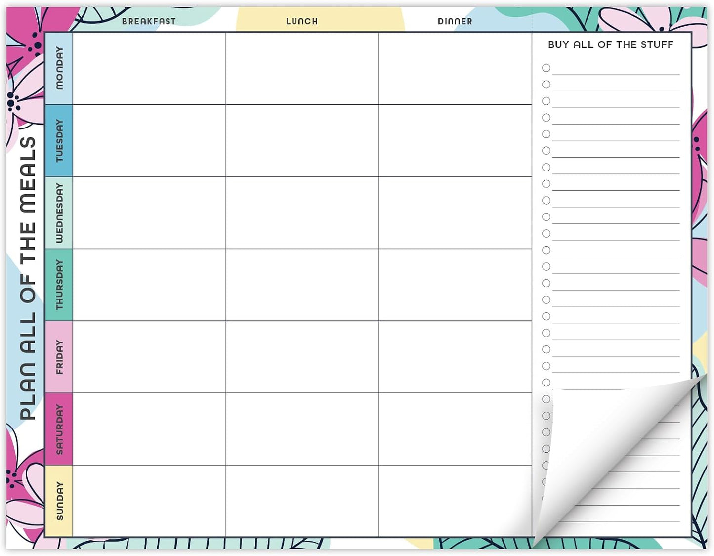 Global Printed Products 8.5" x 11" Horizontal Meal Planning Pad, 60-Sheets, Soft Pink Floral