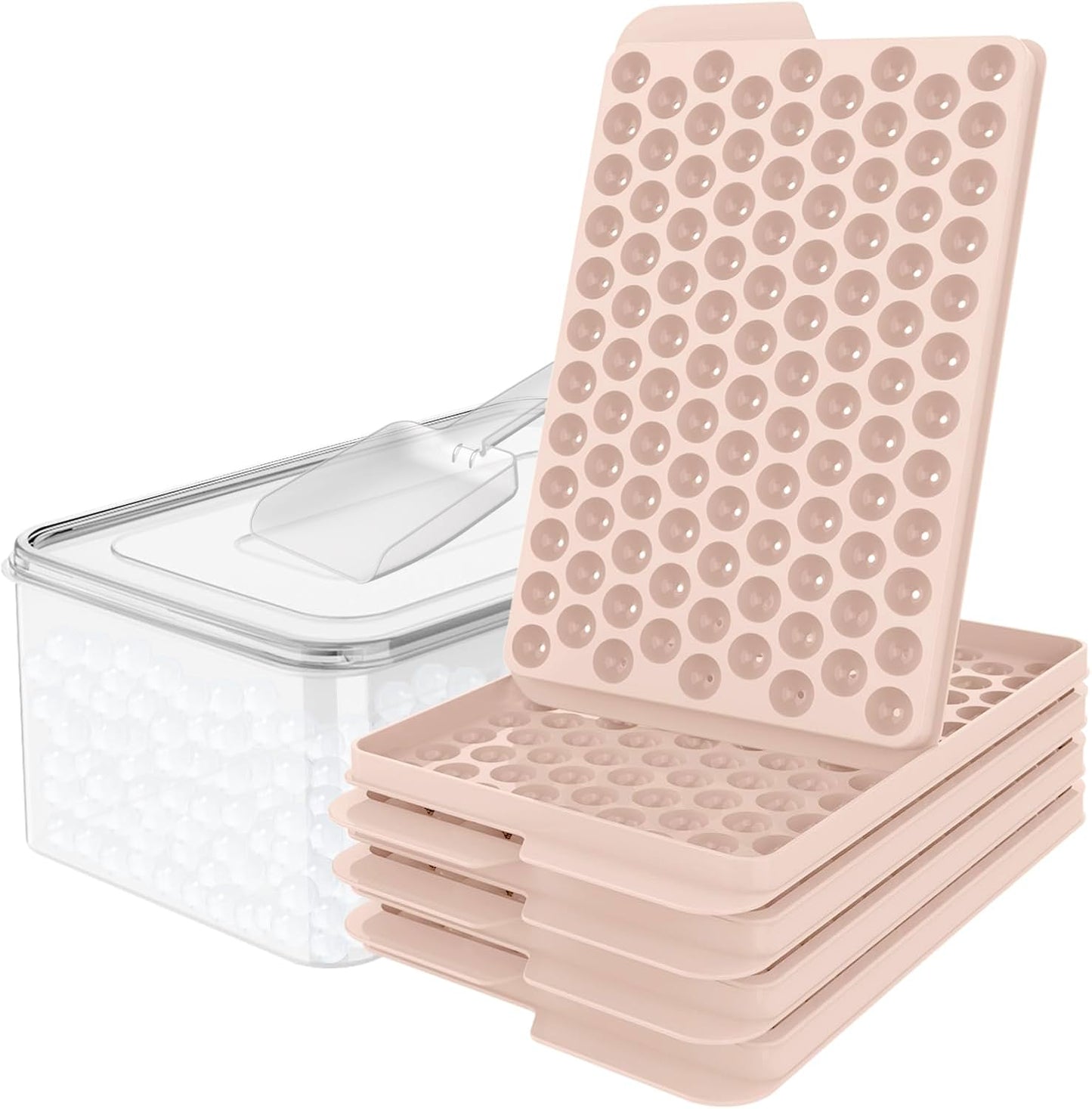 WIBIMEN Mini Ice Cube Trays, 0.55” Tiny Pebble Ice for Iced Coffee & Cocktails, Fast Chill, Easy Twist Release, Stackable with Lid & Storage Bin (2 Pack, Blue)