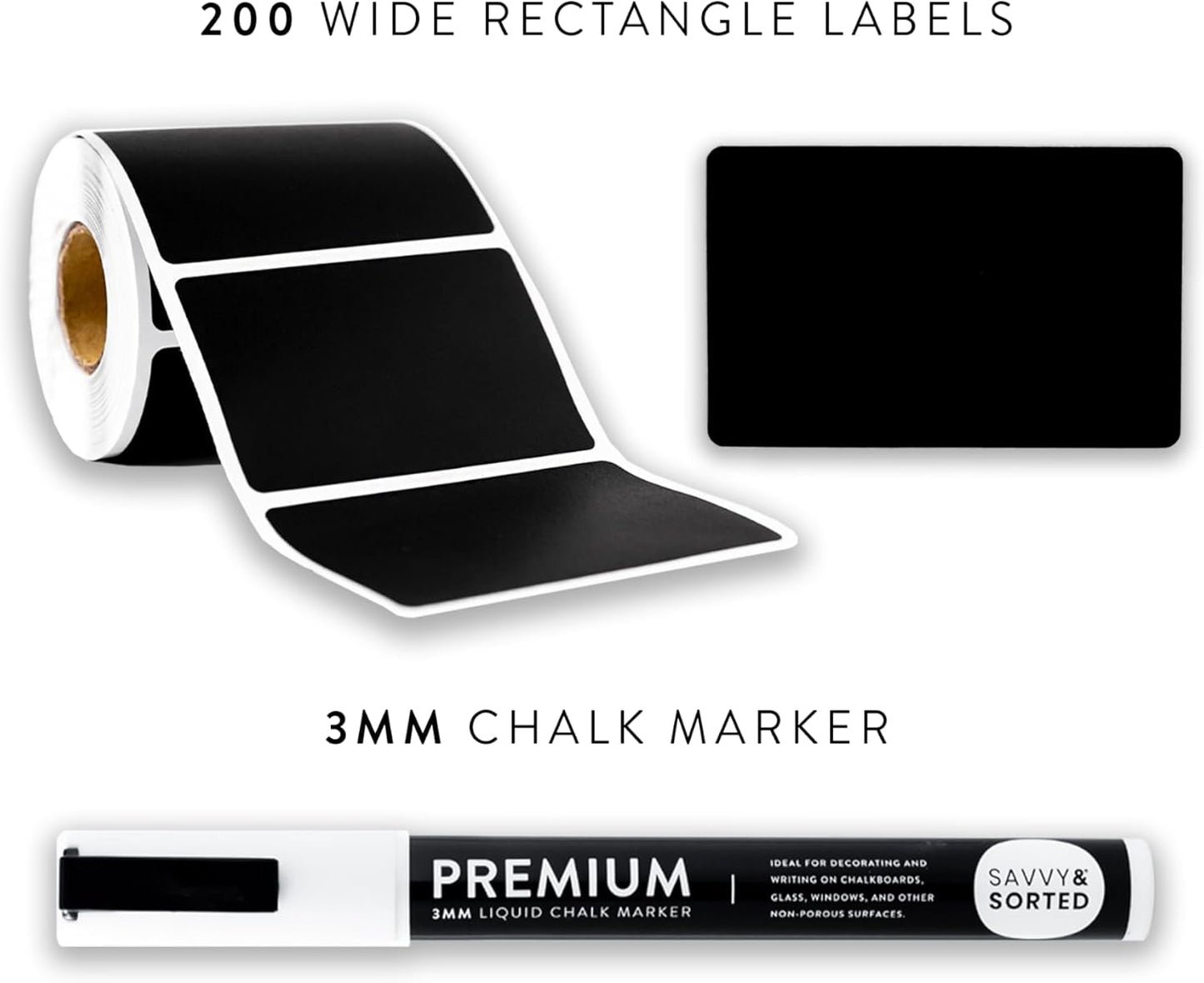 200 Chalkboard Labels for Food Containers, Reusable Black Stickers with Chalk Marker, Removable Pantry Chalk Board Jar Labels Stickers for Glass Jars, Storage Food Mason Jars, Kitchen Organization