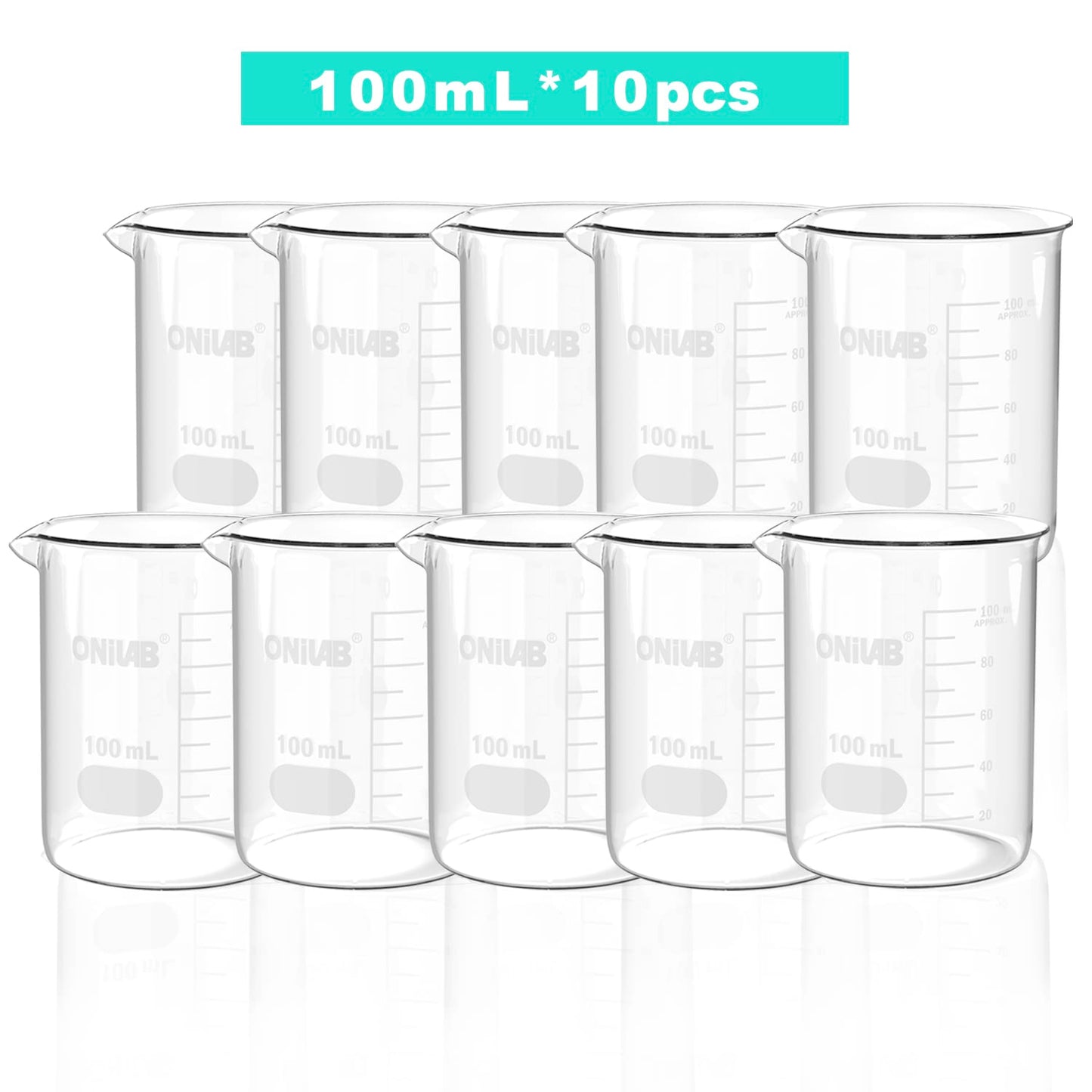 ONiLAB Glass Measuring Beaker Set 50ml 100ml 250ml (Pack of 3) 3.3 Boro Griffin Low Form with Printed Graduation Scientific Glassware for Laboratories, Classrooms or Home Use 13900244