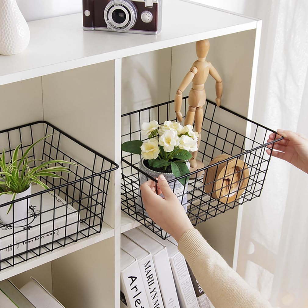 Kitchen Wire Baskets Farmhouse Decor Metal Food Storage Organizer,Household Refrigerator Bin with Built-in Handles for Cabinets, Pantry, Bathroom,2 Packs(white)