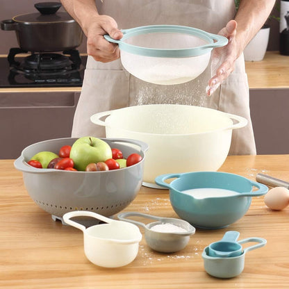 13 Pcs Mixing Bowls Set, RV Camping Accessories Set, Apartment Kitchen Gadget Easy Storage, Inculding Measuring Cups Colander Sifter Large Bowl Whisk Scraper, Great for Cooking and Baking, No BPA